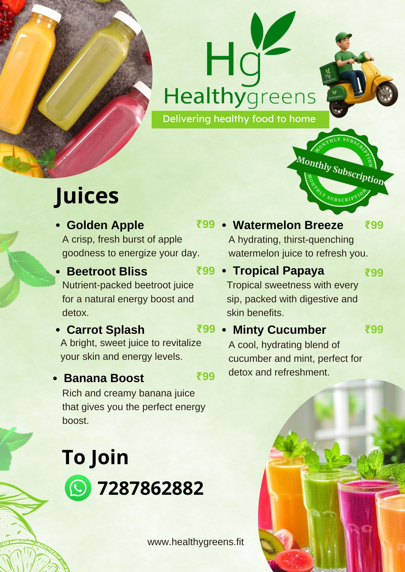 HealthyGreens Juices Menu